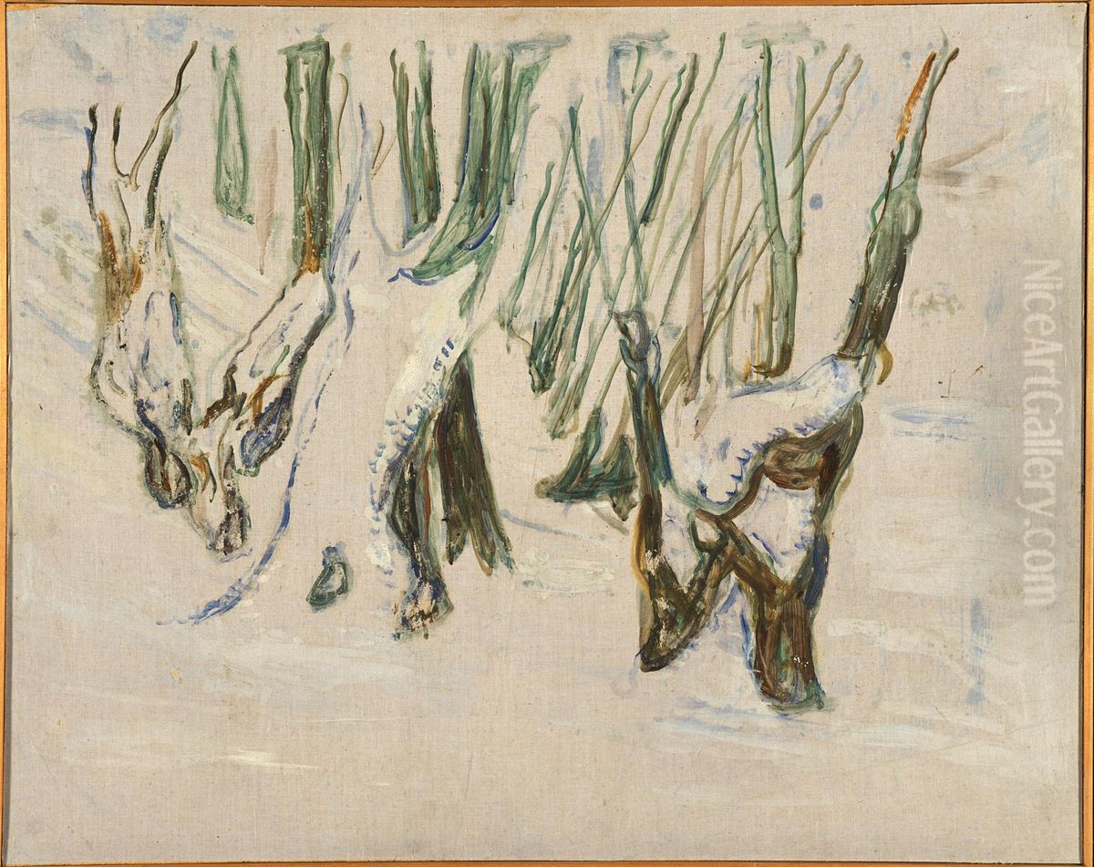 Rugged Trunks in Snow Oil Painting by Edvard Munch