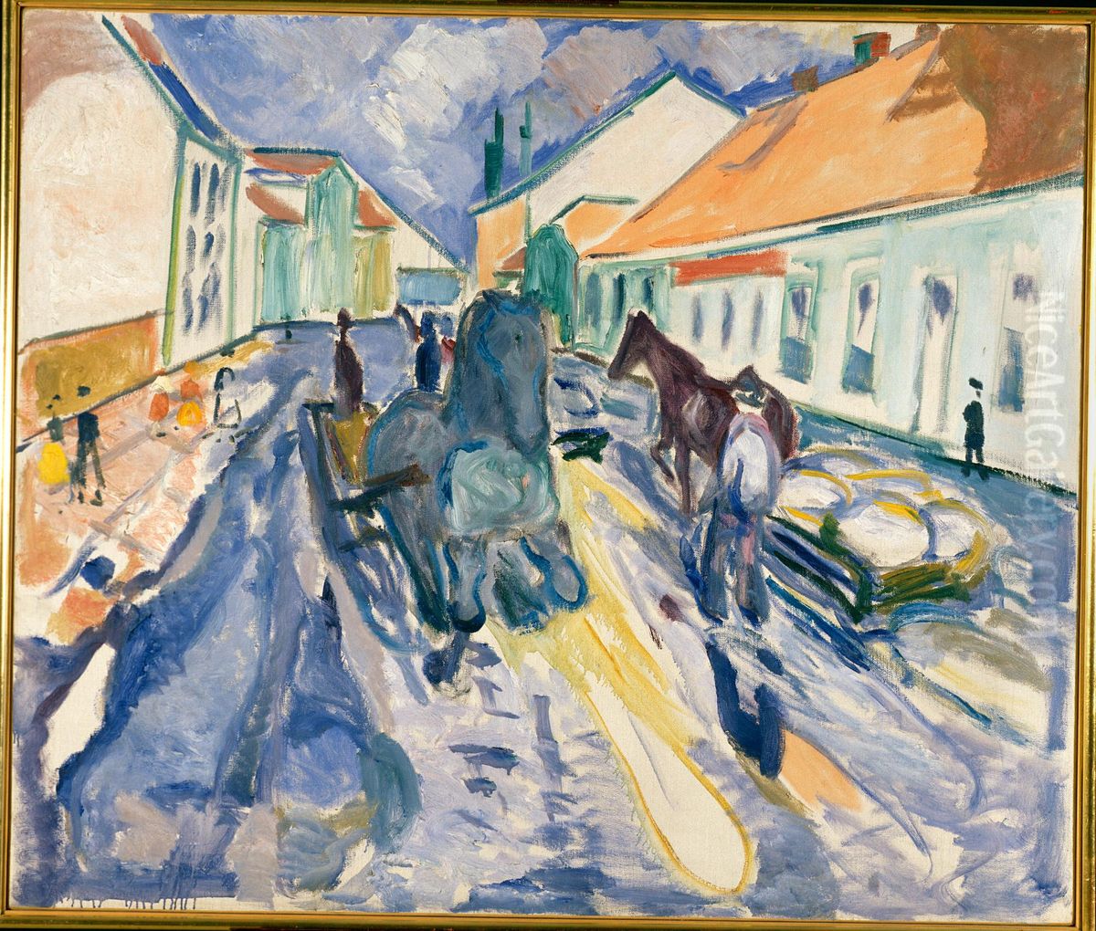 Runaway Horse in Street Oil Painting by Edvard Munch