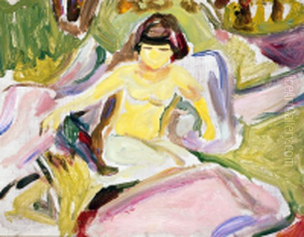 Young Girl in a Landscape Oil Painting by Edvard Munch