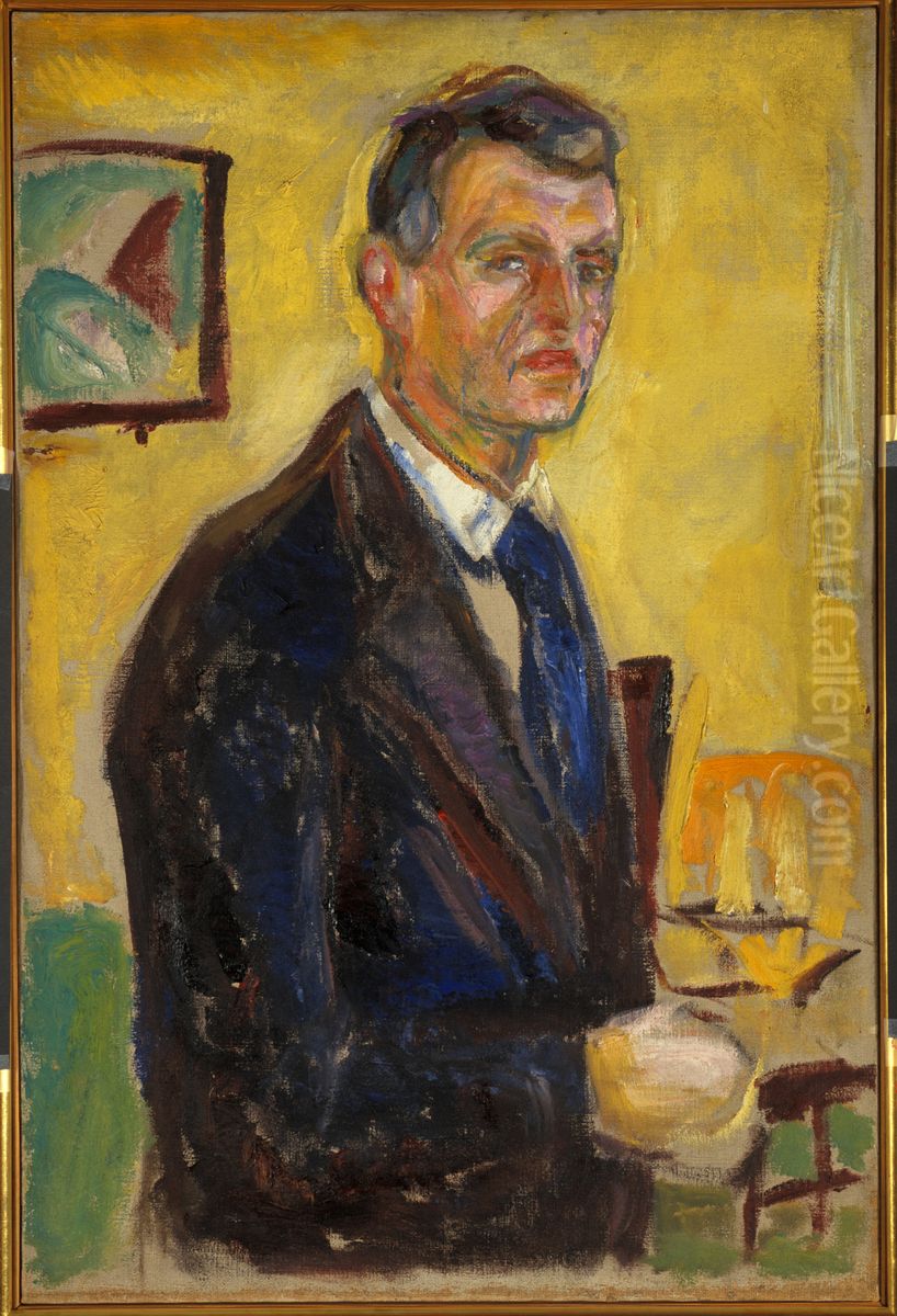 Self-Portrait against Yellow Background Oil Painting by Edvard Munch