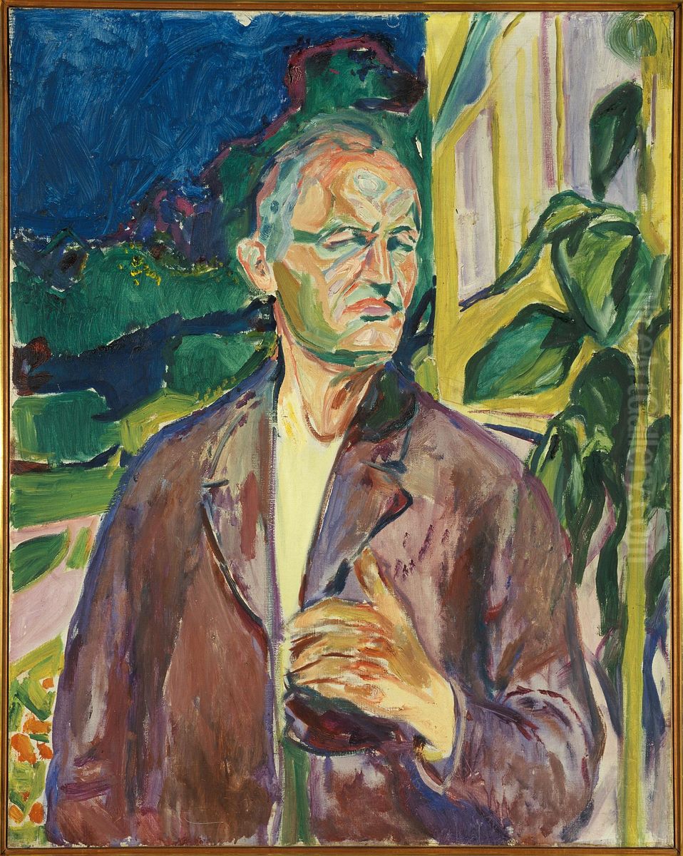 Self-Portrait in Front of the House Wall Oil Painting by Edvard Munch