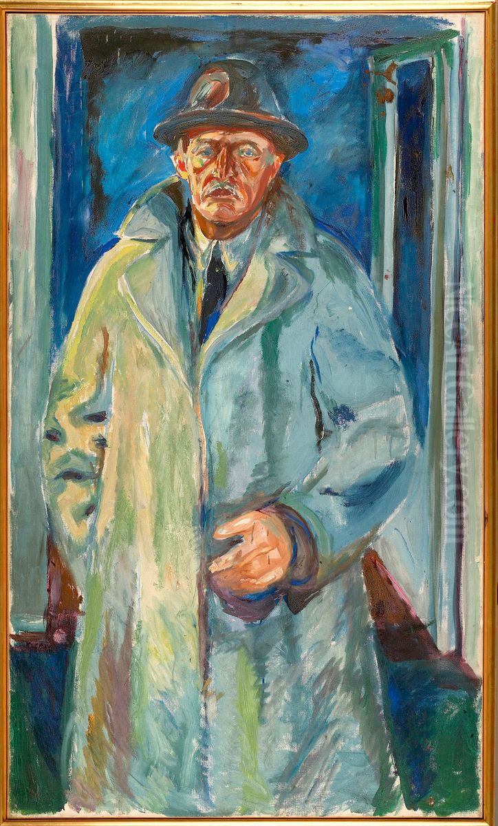 Self-Portrait in Hat and Coat Oil Painting by Edvard Munch