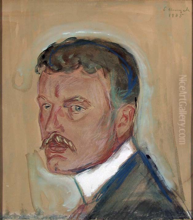 Selvportrett med bart og hoy snipp Oil Painting by Edvard Munch
