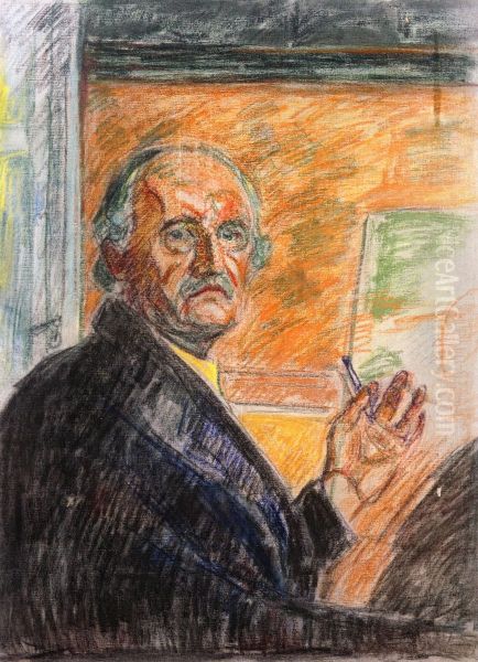Self-Portrait with Pastel Crayon Oil Painting by Edvard Munch