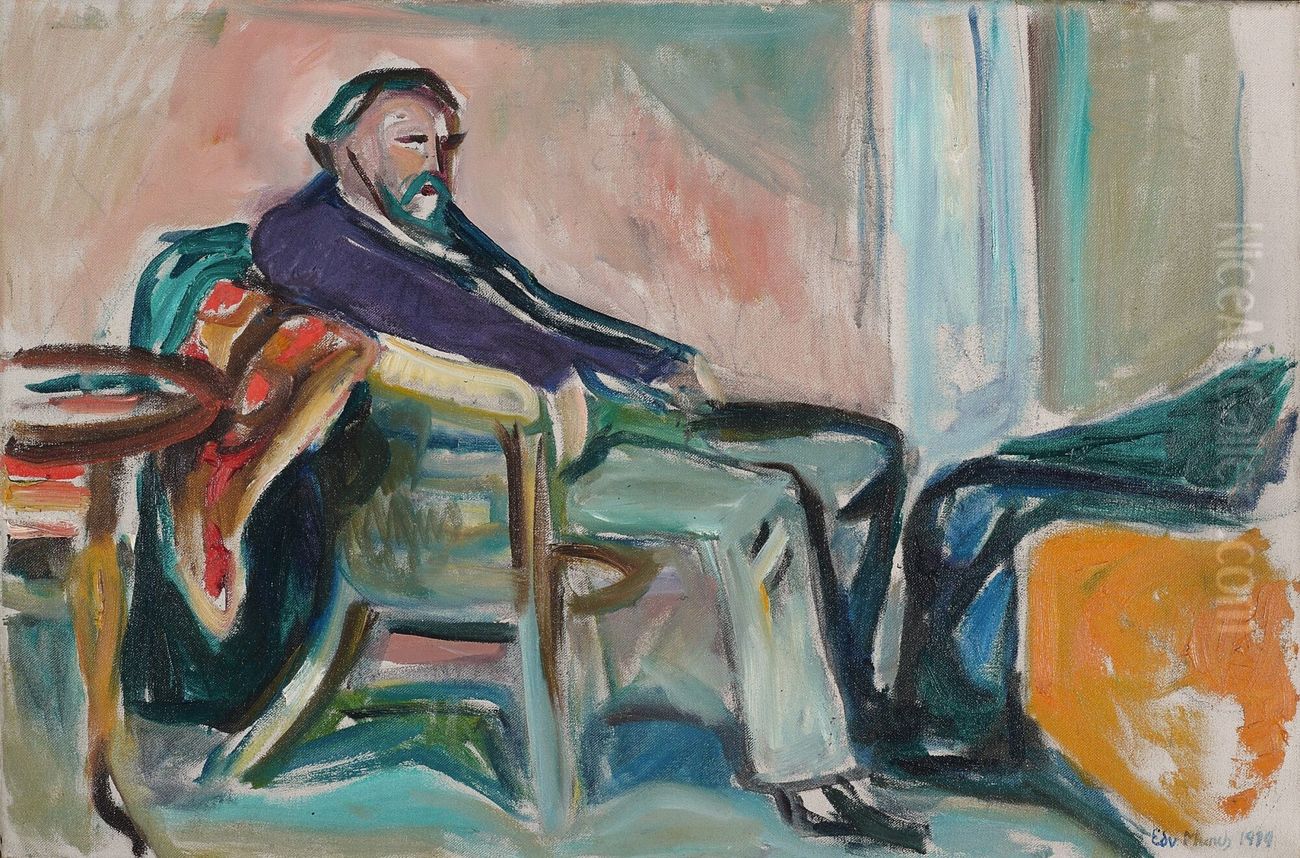 Selbstbildnis mit Spanischer Grippe Oil Painting by Edvard Munch