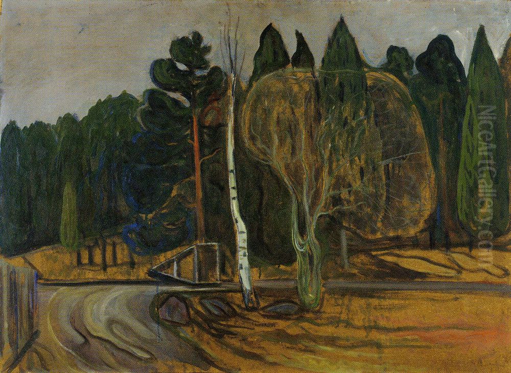 Spring Landscape with Snow Plough Oil Painting by Edvard Munch