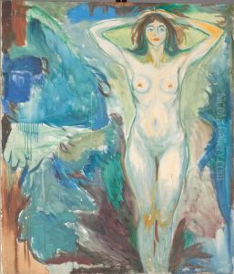 Standing Nude against Blue Background Standing Nude against Blue Background