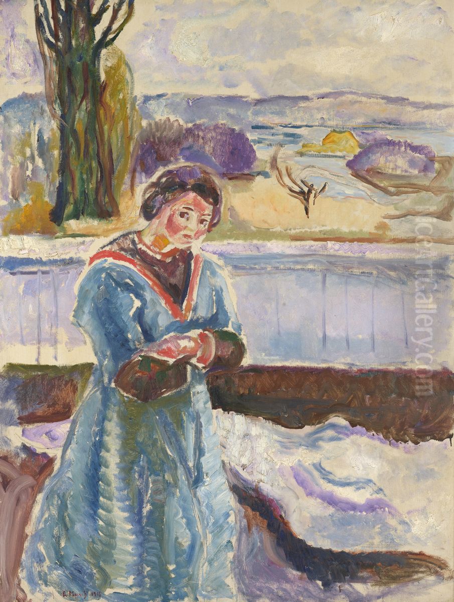 Standing Woman with Arms Folded Oil Painting by Edvard Munch