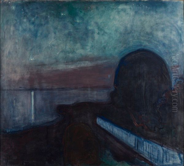 Starry Night Oil Painting by Edvard Munch