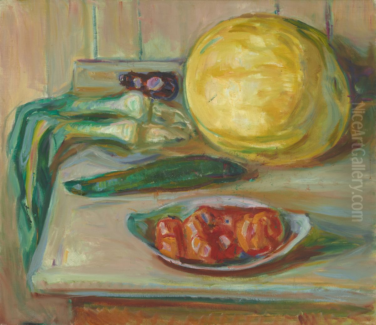 Still Life with Pumpkin and other Vegetables Oil Painting by Edvard Munch