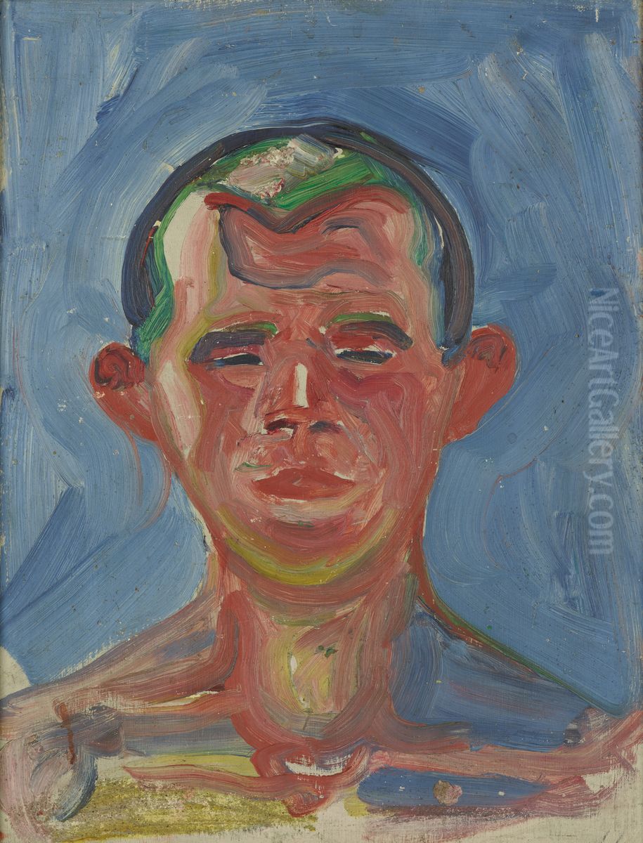 Study of a Young Man's Head Oil Painting by Edvard Munch