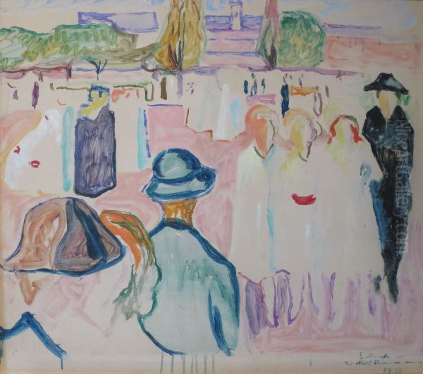 Summer on Karl Johan street, Oslo Oil Painting by Edvard Munch