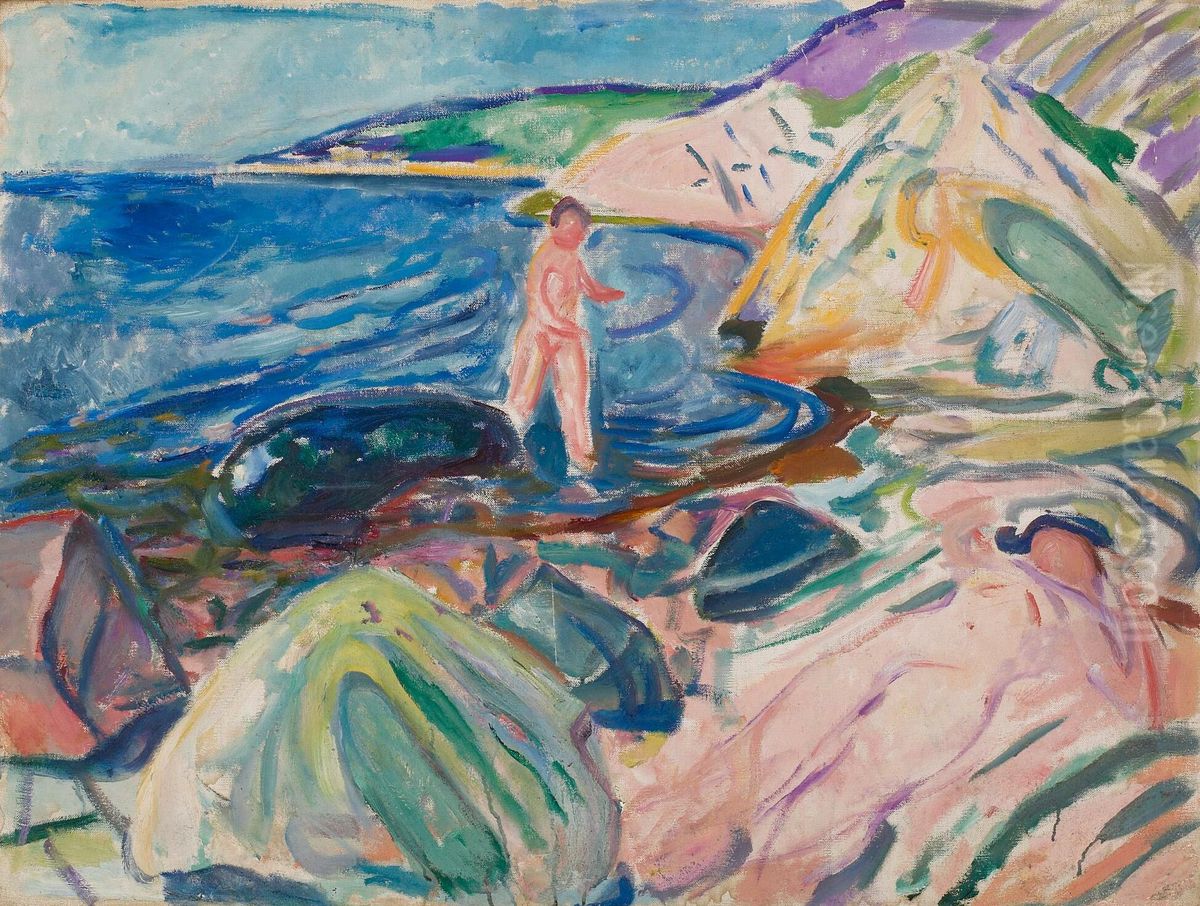 Sunbathing Oil Painting by Edvard Munch