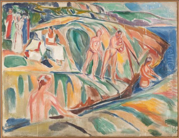 Sunbathing Women on Rocks Oil Painting by Edvard Munch