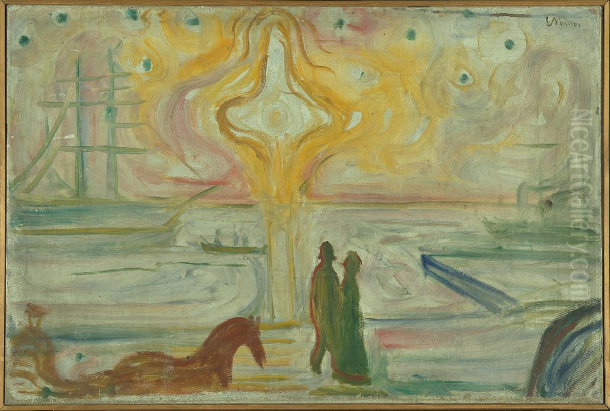 Sunrise in the Harbour Oil Painting by Edvard Munch