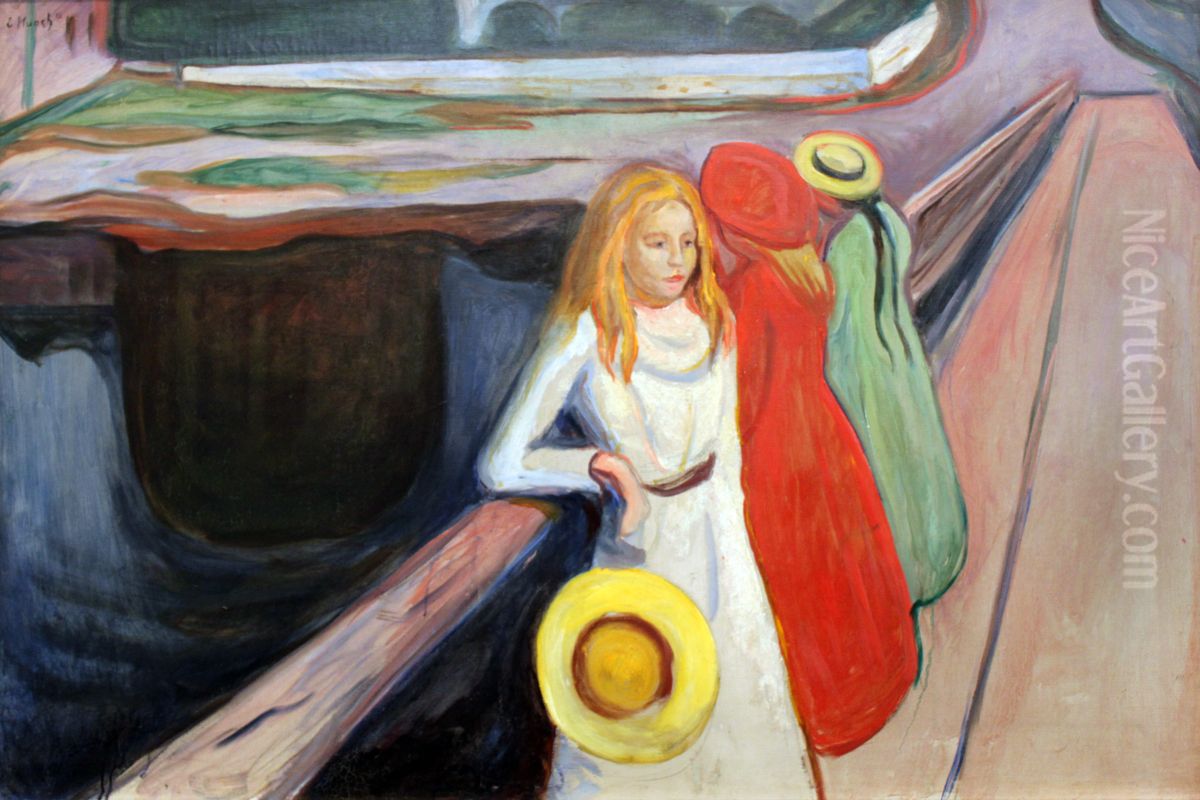 Pikene pa broen Oil Painting by Edvard Munch