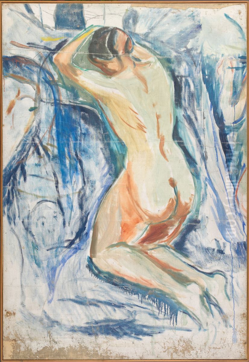 Kneeling Nude Oil Painting by Edvard Munch