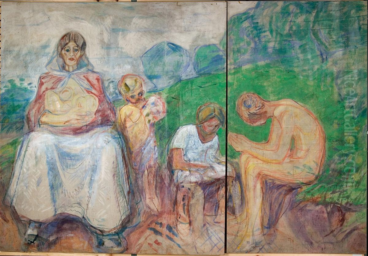 Right Part with Sitting Boy Oil Painting by Edvard Munch