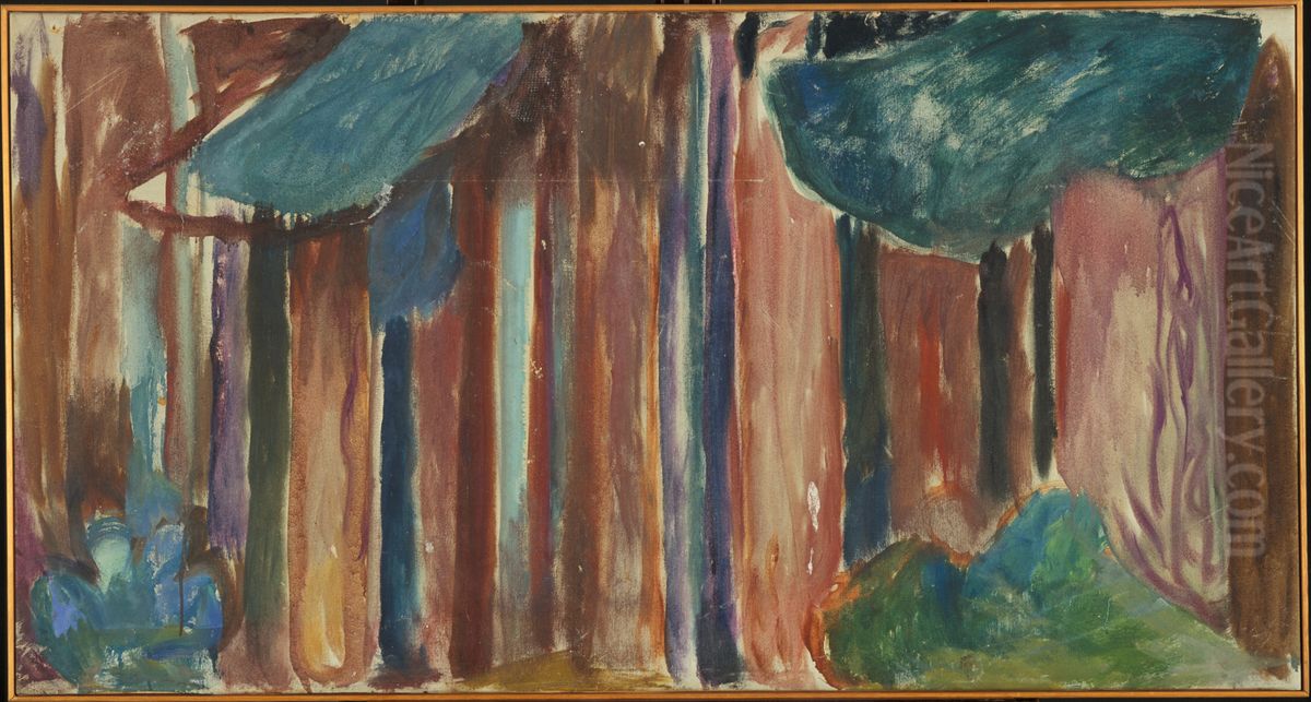 Tree Trunks Oil Painting by Edvard Munch