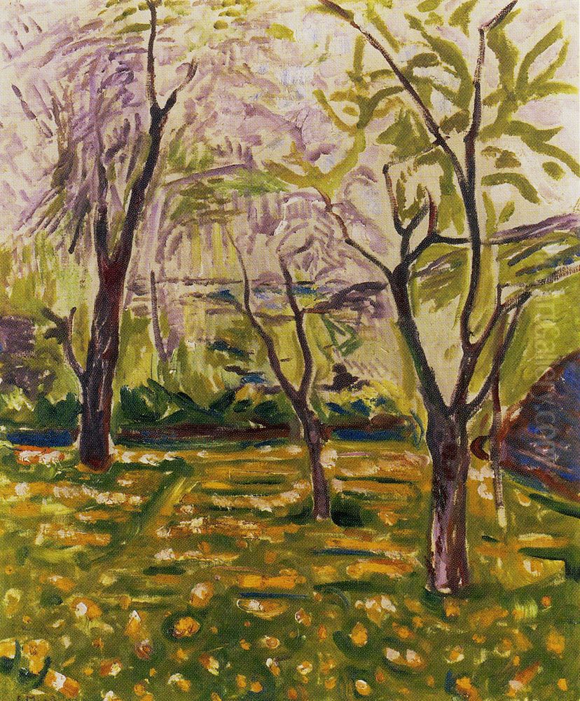 Trees and Buttercups Oil Painting by Edvard Munch