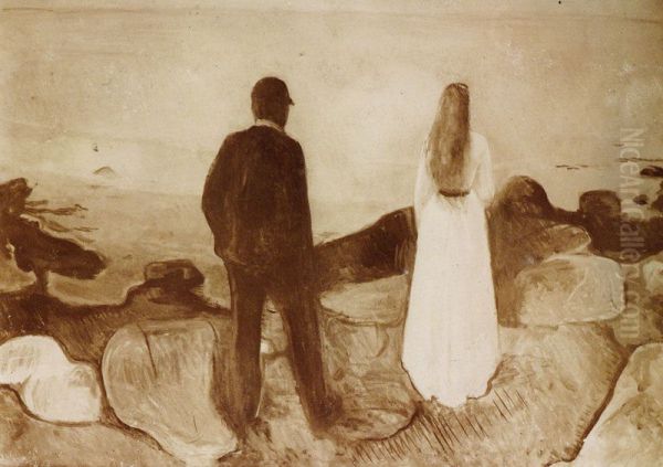To mennesker. De ensomme Oil Painting by Edvard Munch