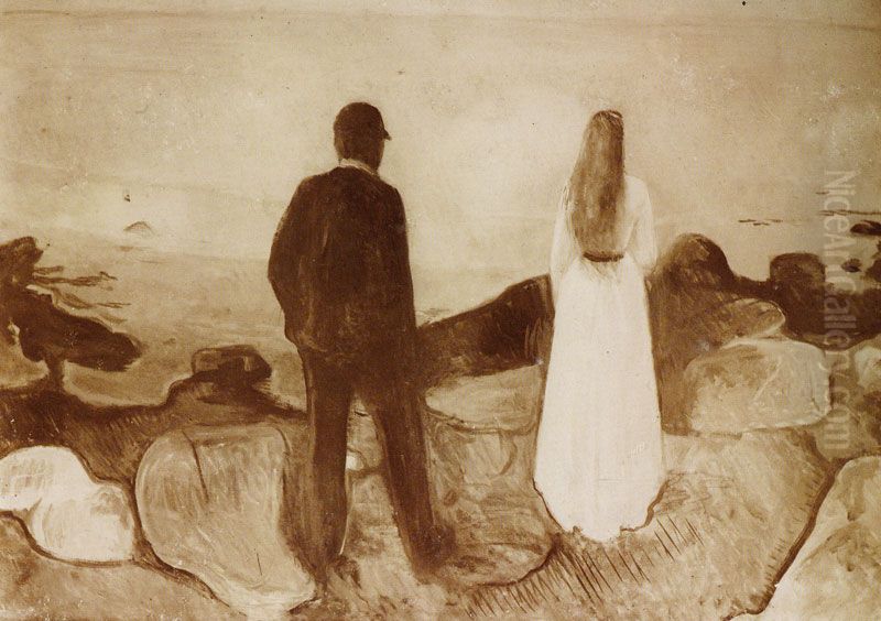 Two Human Beings. The Lonely Ones Oil Painting by Edvard Munch