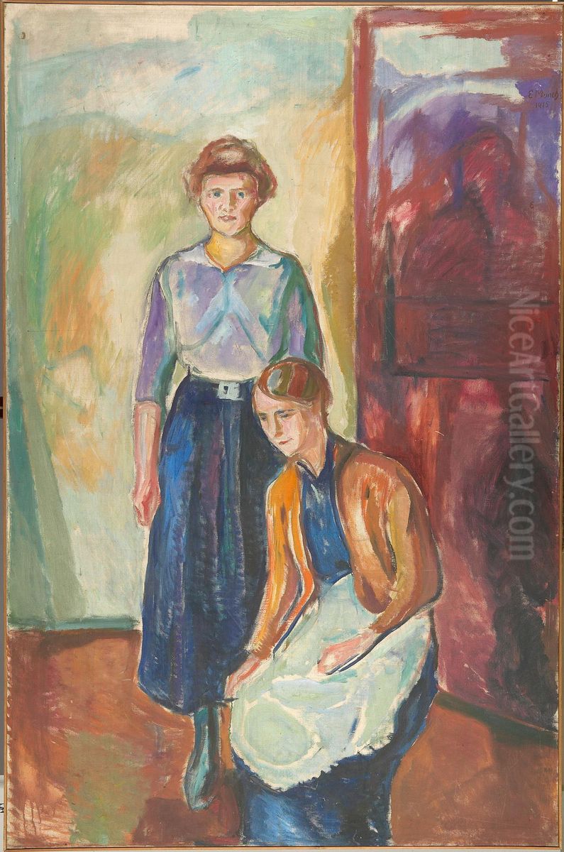 Two Maids Oil Painting by Edvard Munch