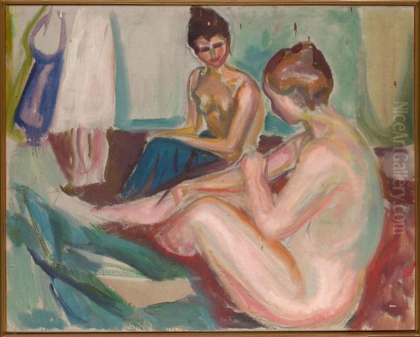 Two Seated Nudes Oil Painting by Edvard Munch