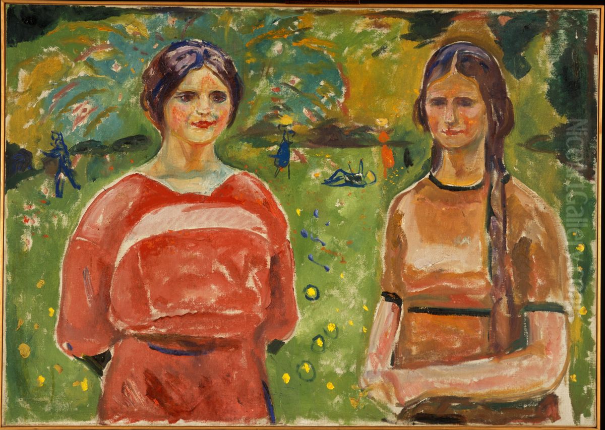 Two Sisters Oil Painting by Edvard Munch