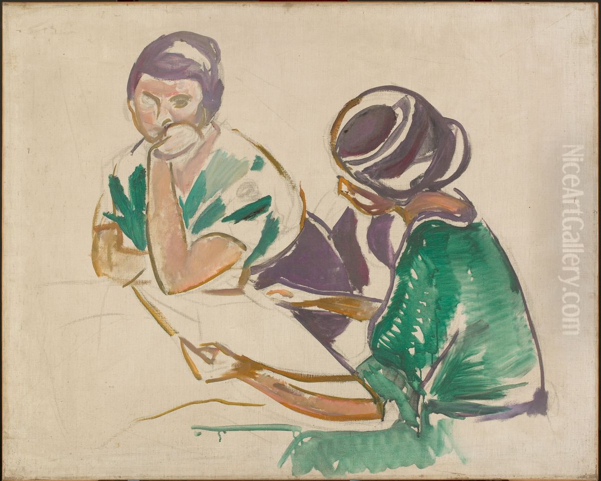 Two Women at the Table Oil Painting by Edvard Munch