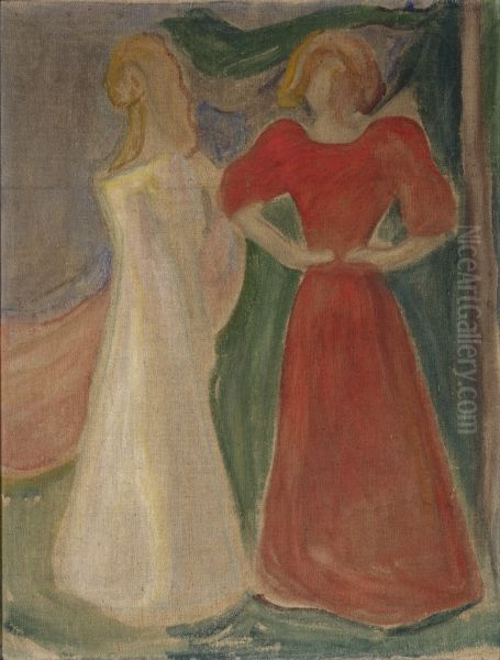 Zwei Madchen Oil Painting by Edvard Munch