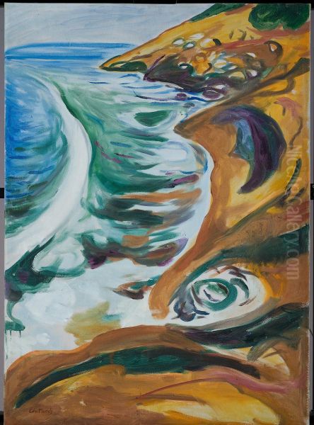 Waves Breaking on the Rocks Oil Painting by Edvard Munch