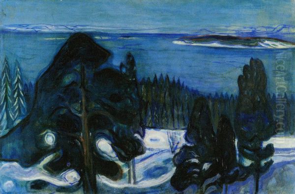 Winternacht Oil Painting by Edvard Munch