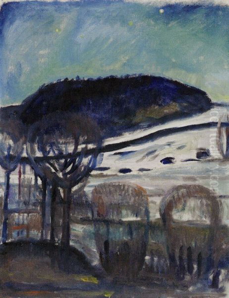 Winter Landscape by Moonlight Oil Painting by Edvard Munch