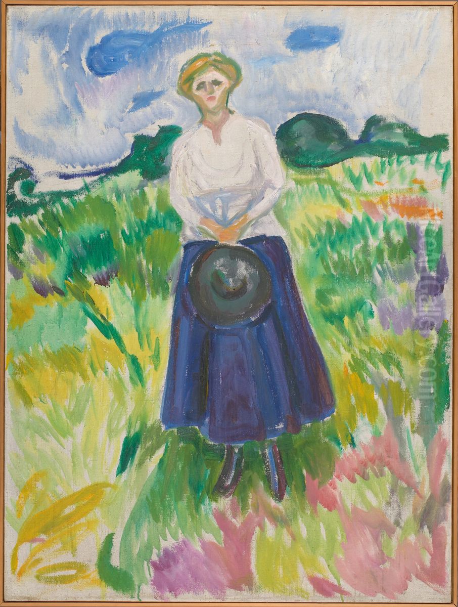 Woman in a Green Meadow Oil Painting by Edvard Munch