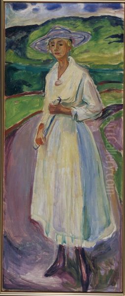 Woman in a White Dress Oil Painting by Edvard Munch