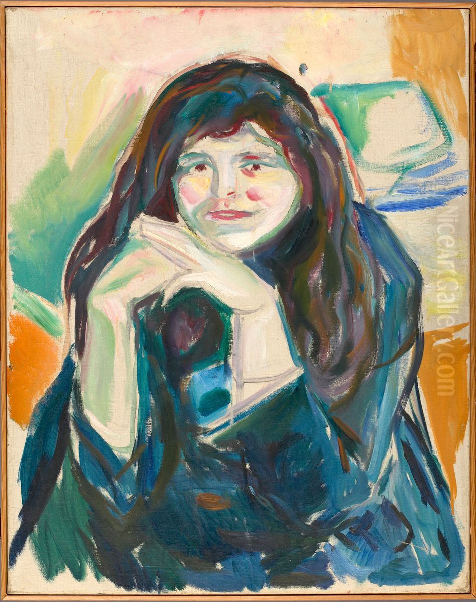 Woman with her Hair Hanging Loose Oil Painting by Edvard Munch