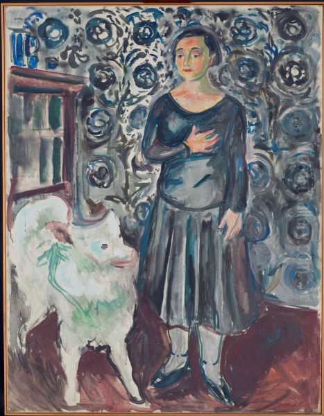 Woman with Dog Oil Painting by Edvard Munch