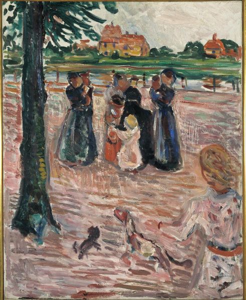 Women and Children in Warnemunde Oil Painting by Edvard Munch