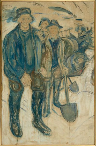 Workers in Snow Oil Painting by Edvard Munch