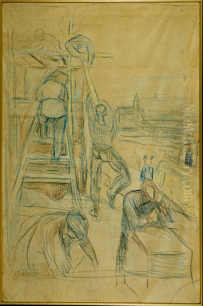 Workers on the Construction Site Oil Painting by Edvard Munch