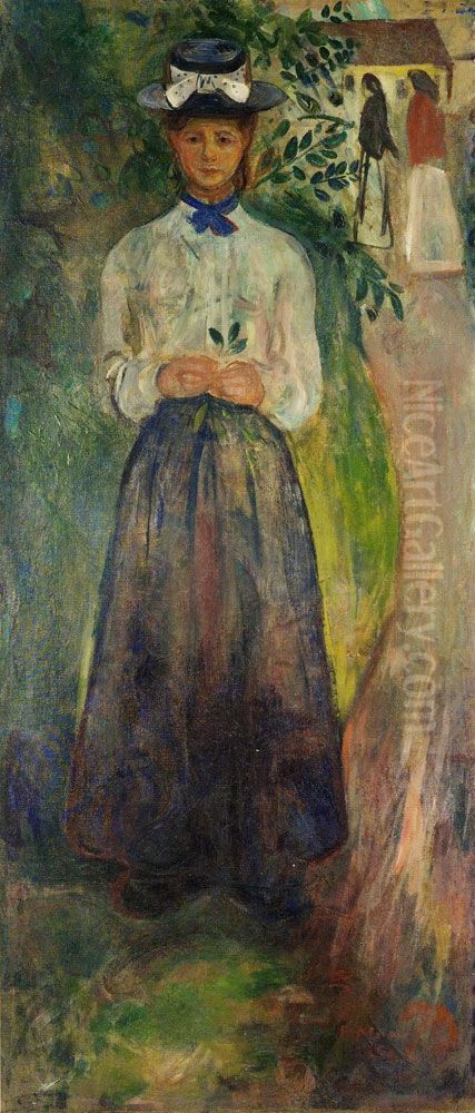 Young Woman among Greenery Oil Painting by Edvard Munch