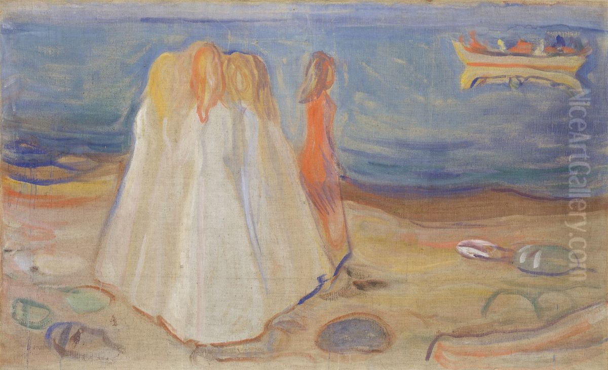 Young Women on the Beach (The Reinhardt Frieze) Oil Painting by Edvard Munch
