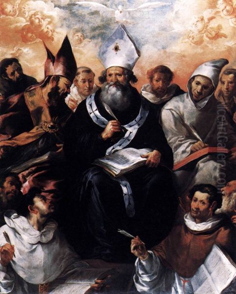 St Basil Dictating His Doctrine Oil Painting by Francisco Herrera The Elder