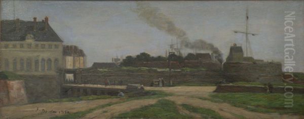 Le Havre, l'Hotel de Ville et la tour Francois Ier Oil Painting by Eugene Louis Boudin
