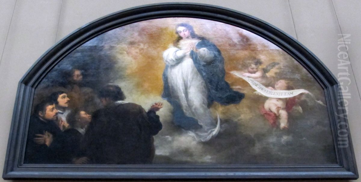 La Vierge de l'Immaculee Conception avec six figures d'hommes en priere Oil Painting by Bartolome Esteban Murillo