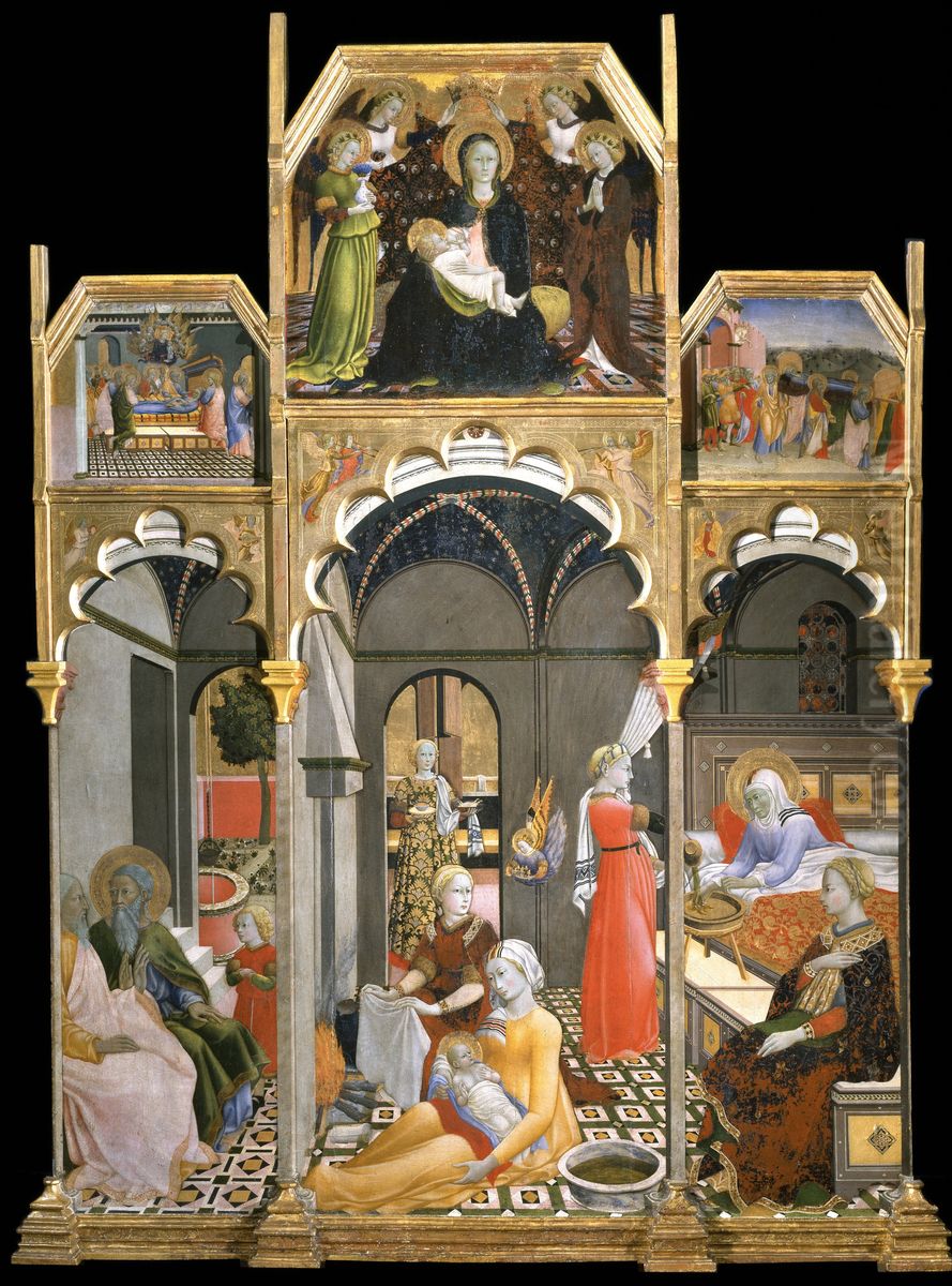 Birth of the Virgin; Stories of the life of the Virgin Oil Painting by Sano Di Pietro Birth of the Virgin; Stories of the life of the Virgin Oil Painting by Sano Di Pietro