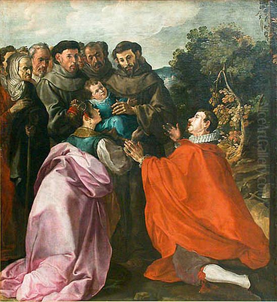 Guerison de saint Bonaventure enfant par saint Francois Oil Painting by Francisco Herrera The Elder