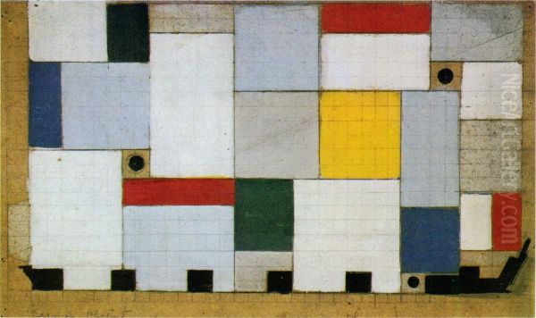 Kleurontwerp voor het plafond van de Cafe-brasserie Oil Painting by Theo van Doesburg