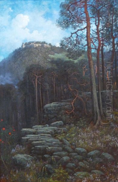 Le Mont Sainte-Odile avec le mur paien Oil Painting by Gustave Dore